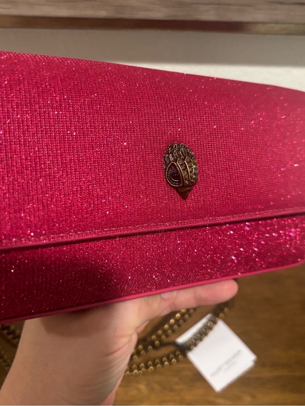 Kurt Geiger Sparkling Hot Pink Crossbody with Gold Chain - Picture 6 of 12
